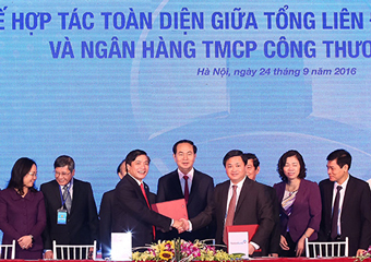 Tổng Giám đốc Lê Đức Thọ tại Lễ ký kết với Tổng LĐLĐ Việt Nam