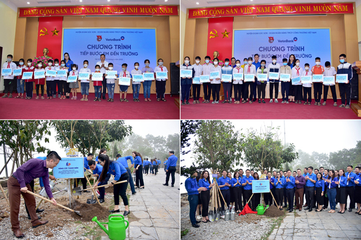 Đoàn tặng 50 suất quà cho các em học sinh có hoàn cảnh khó khăn trên địa bàn huyện Sóc Sơn và trồng hàng cây thanh niên chào mừng thành công của Đại hội